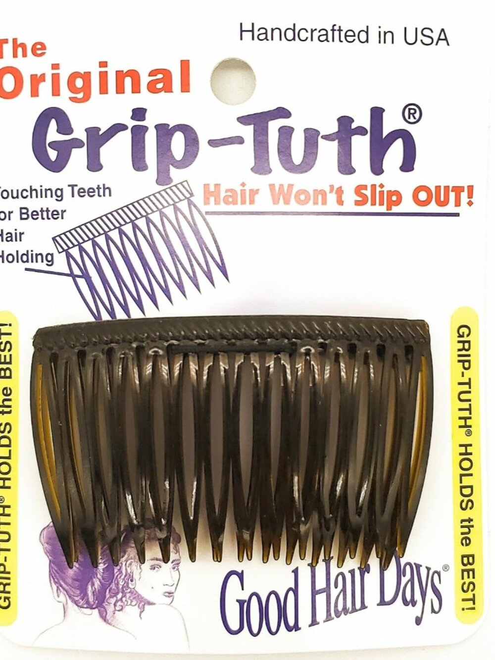 Grip-Tuth 2 3/4" Hair Side Combs, Secure Grip & Hold, 2 Pack